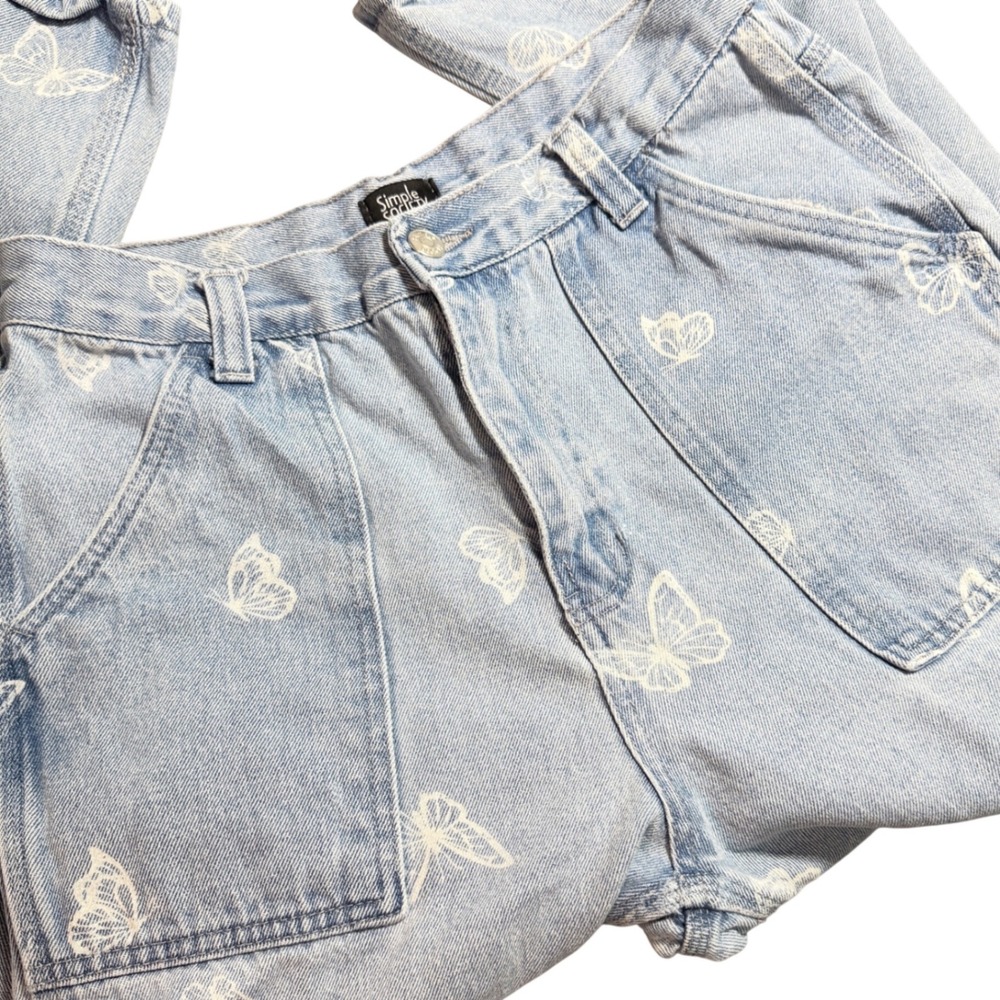 Simple Society Butterfly Print Wide Leg Jeans Light Wash High Rise Denim 9/29